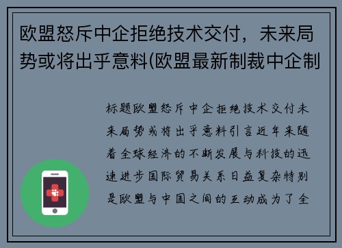 欧盟怒斥中企拒绝技术交付，未来局势或将出乎意料(欧盟最新制裁中企制裁条列)