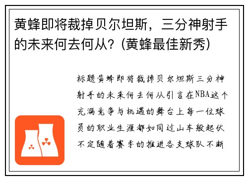 黄蜂即将裁掉贝尔坦斯，三分神射手的未来何去何从？(黄蜂最佳新秀)