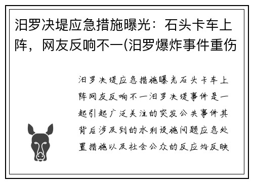 汨罗决堤应急措施曝光：石头卡车上阵，网友反响不一(汨罗爆炸事件重伤人员名单)