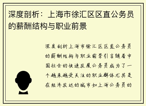 深度剖析：上海市徐汇区区直公务员的薪酬结构与职业前景