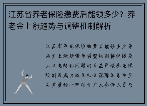 江苏省养老保险缴费后能领多少？养老金上涨趋势与调整机制解析