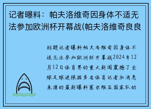 记者曝料：帕夫洛维奇因身体不适无法参加欧洲杯开幕战(帕夫洛维奇良良)